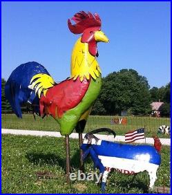 96 Recycled Metal Rooster Farm Yard Art Lawn Accents in 2 Colors
