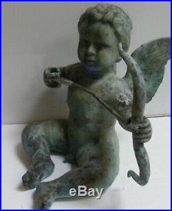 ANTIQUE LARGE METAL MALE CHERUB SCULPTUR GARDEN ANGEL CUPID BOY Yard Art 15x17