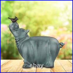 Adorable Gray Aluminum Hippo And Friend Centerpiece Garden Sculpture