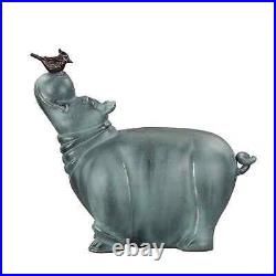 Adorable Gray Aluminum Hippo And Friend Centerpiece Garden Sculpture