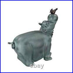 Adorable Gray Aluminum Hippo And Friend Centerpiece Garden Sculpture