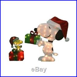 Animated Snoopy & Woodstock on Gift Yard Art Decor 2D Lighted Christmas Ornament