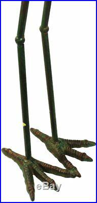 Antique Green Crane Pair Coastal Cast Iron Garden Statue Bird Yard Art Sculpture