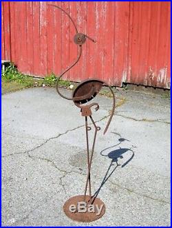 Antique Iron Metal Yard Sculpture Ornament Life Size Bird FLAMINGO in Raw Iron
