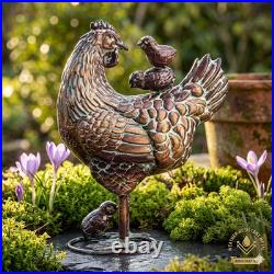 Antique Metal Chicken Garden Statue Handcrafted Outdoor Yard Art Decor 18 H