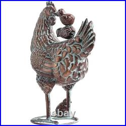 Antique Metal Chicken Garden Statue Handcrafted Outdoor Yard Art Decor 18 H