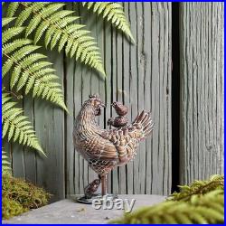 Antique Metal Chicken Garden Statue Handcrafted Outdoor Yard Art Decor 18 H
