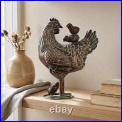 Antique Metal Chicken Garden Statue Handcrafted Outdoor Yard Art Decor 18 H