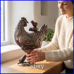 Antique Metal Chicken Garden Statue Handcrafted Outdoor Yard Art Decor 18 H