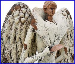 Antiqued Metal Garden Angel Statue Set of 2, Indoor Outdoor Angel Yard Art Decor