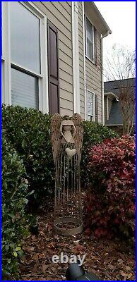 Antiqued Metal Garden Angel Statue Set of 2, Indoor Outdoor Angel Yard Art Decor