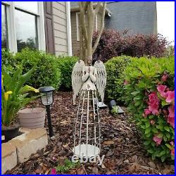 Antiqued Metal Garden Angel Statue Set of 2, Indoor Outdoor Angel Yard Art Decor