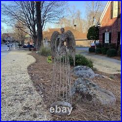 Antiqued Metal Garden Angel Statue Set of 2, Indoor Outdoor Angel Yard Art Decor