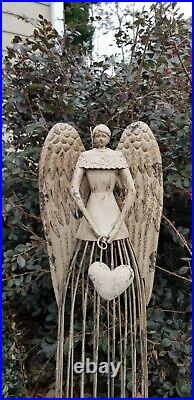 Antiqued Metal Garden Angel Statue Set of 2, Indoor Outdoor Angel Yard Art Decor