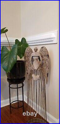 Antiqued Metal Garden Angel Statue Set of 2, Indoor Outdoor Angel Yard Art Decor