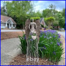 Antiqued Metal Garden Angel Statue Set of 2, Indoor Outdoor Angel Yard Art Decor