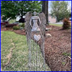 Antiqued Metal Garden Angel Statue Set of 2, Indoor Outdoor Angel Yard Art Decor