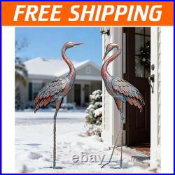 Artful Heron Yard Decor, Textured Metal Finish, Set of 2