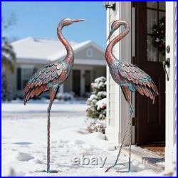 Artful Heron Yard Decor, Textured Metal Finish, Set of 2