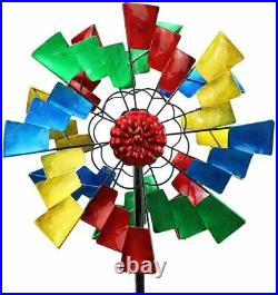 Big Colorful Kinetic Wind Spinner Garden Sculpture Outdoor Yard Art Stake Decor
