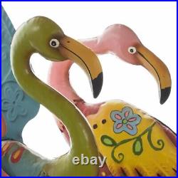 Bird Sculpture Floral Colorful Pastel Flamingo Metal Statue Coastal Garden Lawn