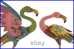 Bird Sculpture Floral Colorful Pastel Flamingo Metal Statue Coastal Garden Lawn