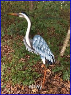 Blue Heron Garden Statue Metal Coastal Bird Outdoor Crane Egret Pond 44H New