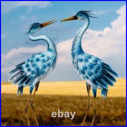 Blue Heron Garden Statues, Crane Sculptures for Outdoor Decor, Metal Yard Art