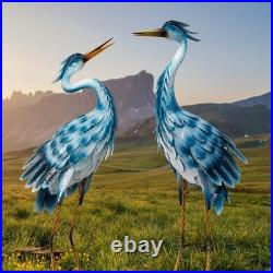 Blue Heron Garden Statues, Crane Sculptures for Outdoor Decor, Metal Yard Art