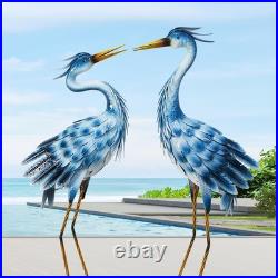 Blue Heron Garden Statues, Crane Sculptures for Outdoor Decor, Metal Yard Art