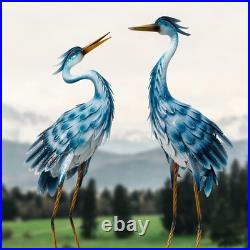 Blue Heron Garden Statues, Crane Sculptures for Outdoor Decor, Metal Yard Art Blue Heron Garden Statues, Crane Sculptures for Outdoor Decor, Metal Yard Art