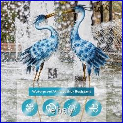 Blue Heron Garden Statues, Crane Sculptures for Outdoor Decor, Metal Yard Art