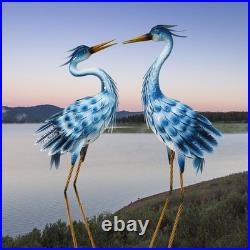 Blue Heron Garden Statues, Crane Sculptures for Outdoor Decor, Metal Yard Art