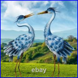 Blue Heron Garden Statues, Crane Sculptures for Outdoor Decor, Metal Yard Art