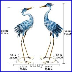 Blue Heron Garden Statues, Crane Sculptures for Outdoor Decor, Metal Yard Art
