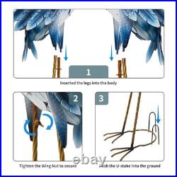 Blue Heron Garden Statues, Crane Sculptures for Outdoor Decor, Metal Yard Art