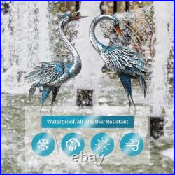 Blue Heron Garden Statues Metal Yard Art Crane Decor Sculptures Outdoor Set of 2