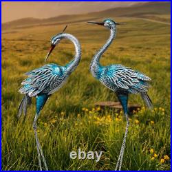 Blue Heron Garden Statues Metal Yard Art Crane Decor Sculptures Outdoor Set of 2