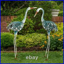 Blue Heron Garden Statues Set of 2 Metal Yard Crane Art Outdoor Decor 30in Tall