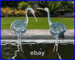 Blue Heron Garden Statues Set of 2 Metal Yard Crane Art Outdoor Decor 30in Tall