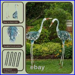Blue Heron Garden Statues Set of 2 Metal Yard Crane Art Outdoor Decor 30in Tall