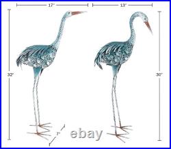 Blue Heron Garden Statues Set of 2 Metal Yard Crane Art Outdoor Decor 30in Tall