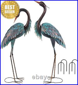 Blue Heron Metal Crane Statues Set of 2 37-40in Outdoor Garden Yard Art