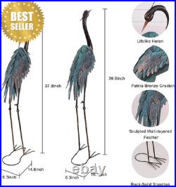Blue Heron Metal Crane Statues Set of 2 37-40in Outdoor Garden Yard Art