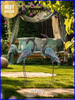 Blue Heron Metal Crane Statues Set of 2 37-40in Outdoor Garden Yard Art