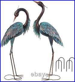 Blue Heron Metal Crane Statues Set of 2 37-40in Outdoor Garden Yard Art