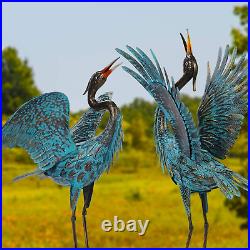 Blue Heron Outdoor Large Bird Yard Art Standing Metal Lawn Ornaments(Set of 2)