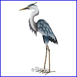 Blue Heron Pair Metal Garden Statue Coastal Crane Bird Yard Art Sculpture