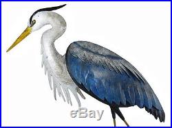Blue Heron Statue Metal Garden Art Outdoor Yard Pond Deco Sculpture Crane Egret