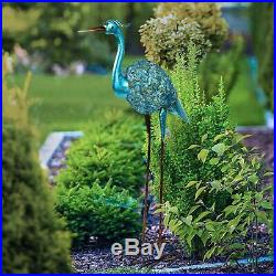 Blue Metal Crane Heron Statue Sculpture Garden Patio Porch Yard Lawn Art Accent